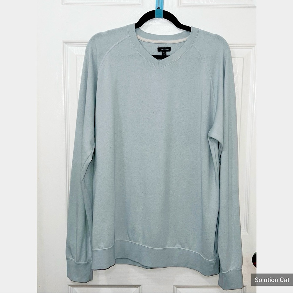 Vintage J. Peterman light Blue Cotton Blend V Neck Sweater Size X Large